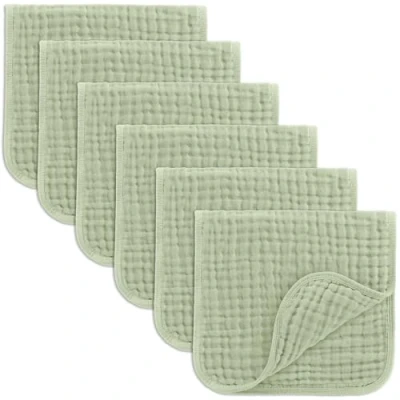 Afbeelding van Comfy Cubs Muslin spuugdoeken, 6 stuks, groot, 100% katoen, handwashandjes, lagen, extra absorberend en zacht, salie, verpakking van stuks