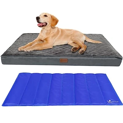 Afbeelding van VOUNOT Orthopedisch Hondenbed met Uitneembare Koelmat, 2 in 1 Hondenkussen Grote Hond, Wasbare Hondenmat, Grijs 115x80x6,5 cm