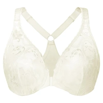 Afbeelding van MELENECA Grote maat racerback bh met kanten beugel en voorsluiting voor dames Gebroken wit 100B
