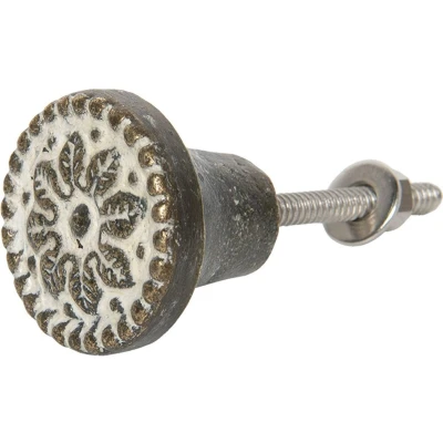 Afbeelding van Clayre &amp; Eef Deurknop Ø 3 cm Bruin Wit Ijzer Rond Bloemen Meubelknop