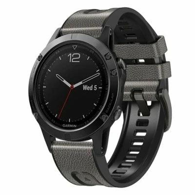 Afbeelding van leer + siliconen bandje Grijs Garmin Fenix 8 51mm