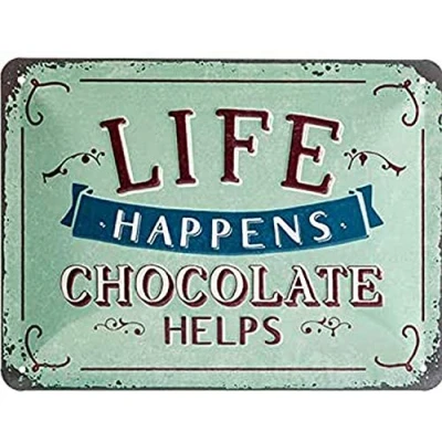 Afbeelding van Nostalgic Art Retro Tin Sign Life Happens Chocolate Helps Nice gift idea, Metal Plaque, 15 x 20 cm