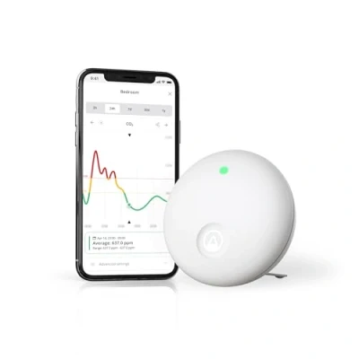 Afbeelding van Airthings 321 Wave Enhance Binnenluchtkwaliteitsmonitor voor CO2, VOC, vochtigheid, temperatuur, druk, geluid, en licht monitort slaapomstandigheden in slaapkamers concentratie thuiskantoren