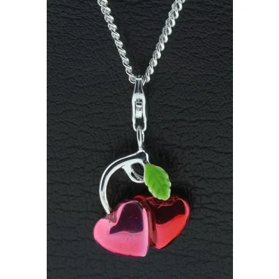 Afbeelding van Zilveren Dubbelhart rood en roze hanger bedel