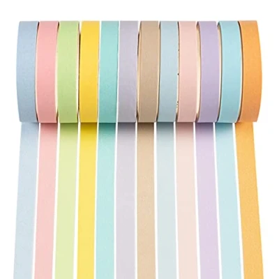 Afbeelding van YUBX Washi Tape Set, regenboogkleuren, masking tape, decoband, voor scrapbooking, handwerk, 8 mm breed (Rainbow Small)
