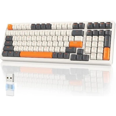 Afbeelding van YINDIAO K96 Draadloos Mechanisch Toetsenbord,Bluetooth/2.4Ghz Draadloos,Type C/USB A 2 in 1 Ontvanger,Hot Swap,100 Toetsen Compact 96% Layout Gaming Toetsenbord met Numpad,Rode Schakelaar,voor PC,Mac