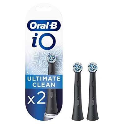 Afbeelding van Oral B iO Ultimate Clean elektrische tandenborstelkop, gedraaide en schuine borstelharen voor diepere plaque verwijdering, set van 2, zwart