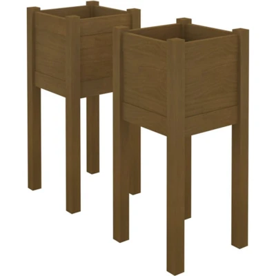 Afbeelding van Plantenbakken 2 st 31x31x70 cm massief grenenhout honingbruin