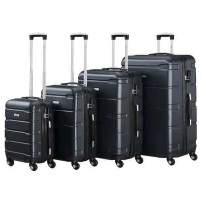 Afbeelding van Zelsius koffer set ABS hardshell met cijferslot, 4 wielen en binnenscheidingswand handbagagekoffer, harde kofferset delig, trolley, groot, bagageset, antraciet, S, L, delig