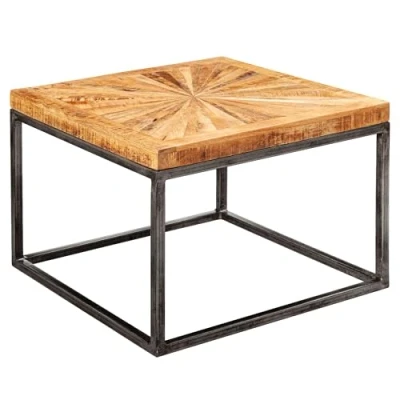 Afbeelding van FineBuy Koffietafel Massief Mango Hout en Metaal 55 x 40,5 cm Salontafel Bruin Vierkant Tafel Woonkamer Moderne Houten Bijzettafel Tafelplein