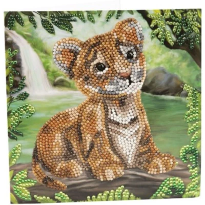 Afbeelding van Diamond painting kaart Crystal Art Card: Tijgerwelp Martha Bowyer (18x18 cm)