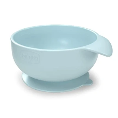 Afbeelding van Chicco &quot;Easy&quot; Siliconen Kom met Zuignap voor Baby&#039;s, Zacht Babybord Ergonomische Greep Semi Vloeibare Voeding, Vaatwasmachinebestendig, Geschikt de Magnetron 6+ Maanden, Lichtblauw