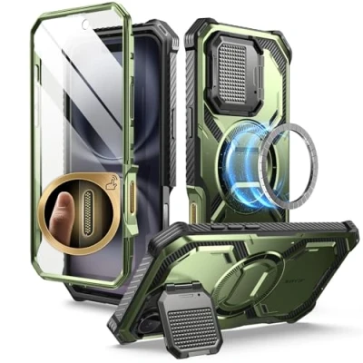 Afbeelding van i Blason beschermhoes voor iPhone 16 Plus met geïntegreerde camerabescherming, compatibel camera knop en MagSafe, militaire bescherming, Armorbox displaybescherming, groen