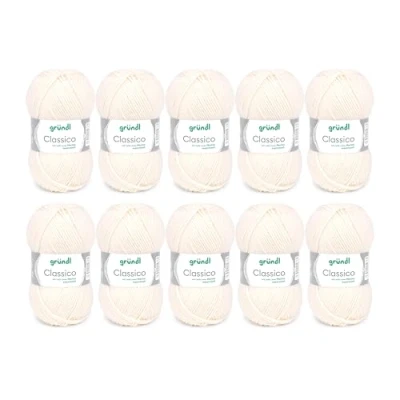 Afbeelding van Gründl Classico wol (Oeko Tex® gecertificeerd breigaren van 50% scheerwol (Merino) &amp; polyacryl, 50 g/120 m, naalddikte: 3,5 4,5, 10 bollen à g), crème