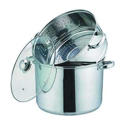 Afbeelding van Kamberg Couscoustop/Stoompan, Kookpan (3 In 1), Diameter 26 Cm, 10 Liter, Hoogwaardig Roestvrij Staal, Met Glazen Deksel, Voor Alle Warmtebronnen, Ook Inductie, Grijs, Cm