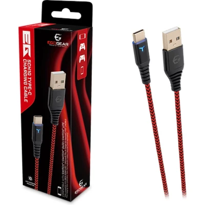 Afbeelding van EgoGear USB C 3m Gevlochten Oplaadkabel Rood en Zwart Geschikt voor Switch PS5 Xbox Series X S Lite OLED