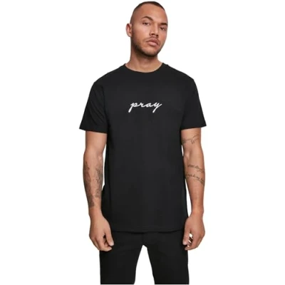 Afbeelding van Mister Tee PRAY Embroidery Tshirt print, Heren, Maat: 4XL, Black