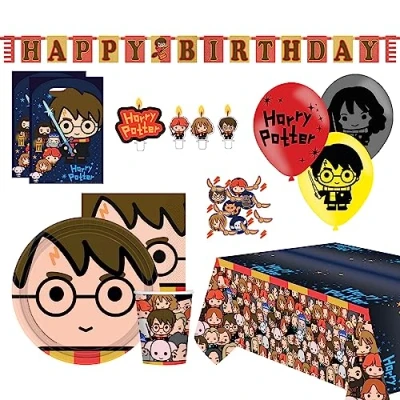 Afbeelding van Amscan 9917094 Partyset Harry Potter Kawaii, 53 stuks, wegwerpservies &amp; decoratie, verjaardagsfeestje voor kinderen