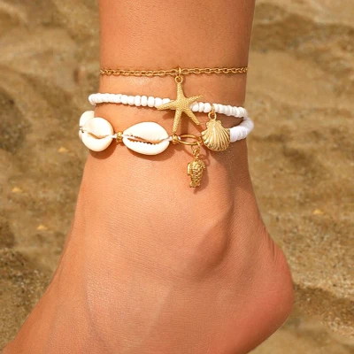 Afbeelding van Enkelbandje Set Bohemian Beach Wit/Goudkleurig