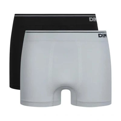 Afbeelding van DIM Boxershorts voor heren, naadloos katoen, 2 stuks, zwart/hemelsgrijs, M