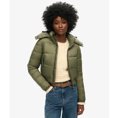 Afbeelding van Superdry CROP Hooded FUJI Winterjas, Dames, Maat: 42, Dusty olive green