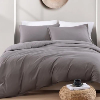 Afbeelding van LANE LINEN Super King Dekbedovertrek Set Grijs Voorgewassen Zachte Microvezel Polyester met Kussensloop Beddengoed