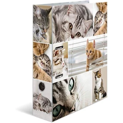 Afbeelding van HERMA Ringregister met ringen dieren motief kat, A4, rug 7 cm, gekartonerd, gekleurd