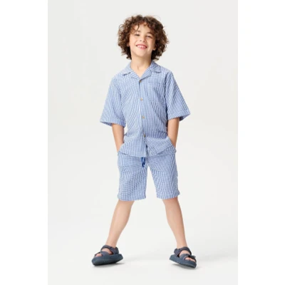 Afbeelding van Noppies Broek Olbia Check pattern Medium blue Maat 128