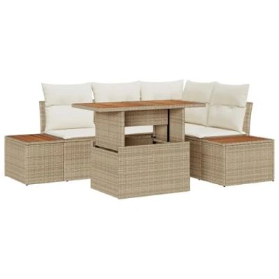 Afbeelding van vidaXL 5 delige tuinset met kussens in beige poly rattan