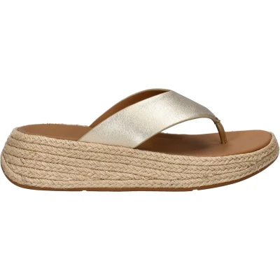 Afbeelding van FitFlop F Mode Espadrille Leather Flatform T/Post Sandals GOUD Maat 39