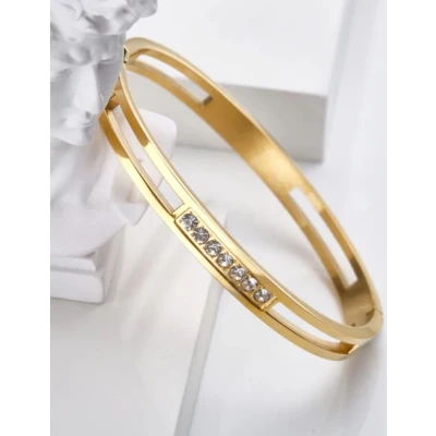 Afbeelding van Goudkleurige RVS Armband met Zirkonia Steentjes Elegant Dames Sieraad Luxe Design Duurzaam &amp; Stijlvol Cadeau