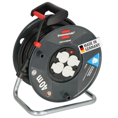 Afbeelding van Brennenstuhl Garant V2 Kabelhaspel 40m (Made in Germany, voor binnengebruik, 4 geaarde contactdozen met zelfsluitende deksels, ergonomische handgreep)