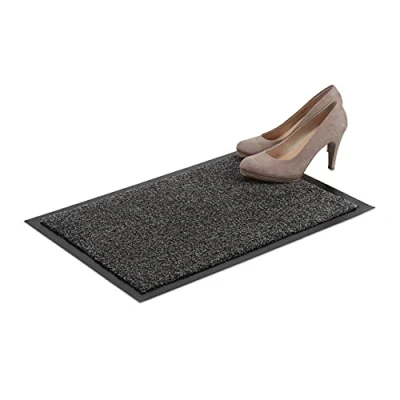 Afbeelding van Relaxdays schoonloopmat, extra dun, 40 x 60 cm, deurmat binnen, grote droogloopmat, voetmat, zwart grijs