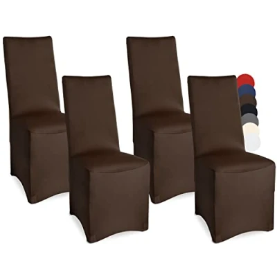 Afbeelding van Beautissu Banket stoelhoezen set van 4 45x90 cm Leona elegante stretch hoezen voor stoelen elastische stoelovertrekken in met Öko Tex zegel bruin