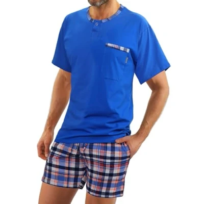 Afbeelding van Sesto Senso Heren Kort Pyjama Set Kotoen Korte Mouw Top &amp; Bottom Nachtkleding Pjs M Jasiek cornflower blue