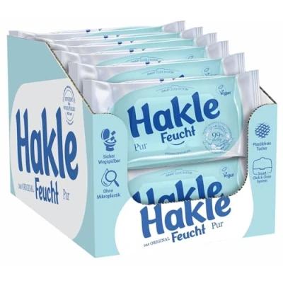 Afbeelding van Hakle Puur vochtig in verpakking van 12 stuks, 504 doekjes (12 x 42 vellen), verzorgend toiletpapier, vochtige doeken met 99% water, snel water oplosbare
