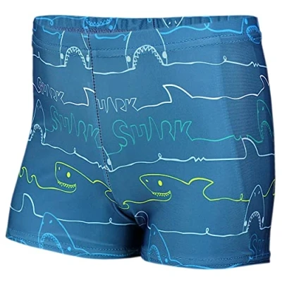 Afbeelding van Aquarti Jongens Zwembroek Zwemboxer Gestreept met Motieven, Haaien/Jeans, 122