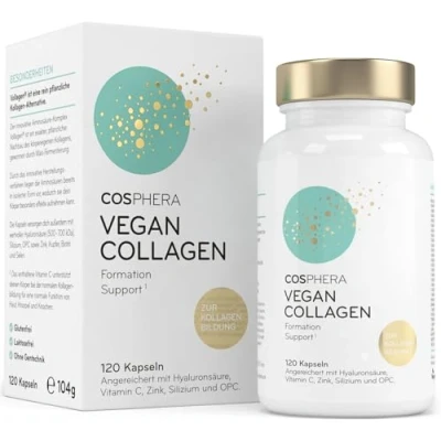 Afbeelding van COSPHERA Collageen hyaluronzuur 120 capsules veganistisch met vitamine C, biotine, OPC, zink &amp; koper hoog gedoseerd Vollagen® complex 100% plantaardig