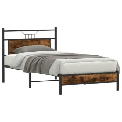 Afbeelding van Bedframe zonder matras hout gerookt eikenkleurig 100x200 cm