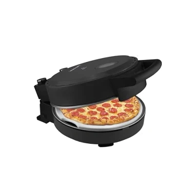 Afbeelding van Bestron Pizza oven voor knapperige pizza&#039;s in 5 10 minuten, elektrische pizzaoven met tot echte 320 C maximumtemperatuur, incl. vuurvaste steen &amp; 2 grote houten spatels, Black label, kleur: matzwart