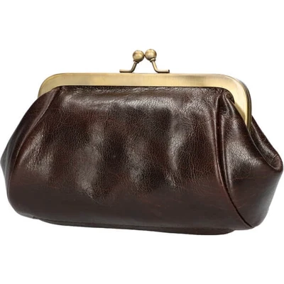 Afbeelding van Leather Design Beugel Portemonnee / Beursje Donker Bruin