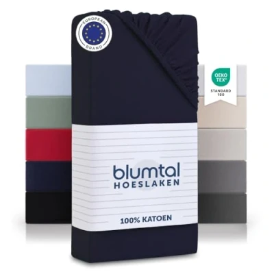 Afbeelding van Blumtal Hoeslaken Fitted Sheet Jersey Katoen 140 x 200 30 cm Donker Oceaan Blauw