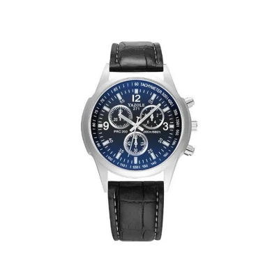 Afbeelding van Yazole Casual Horloge met zwarte leren polsband (zwarte wijzerplaat)