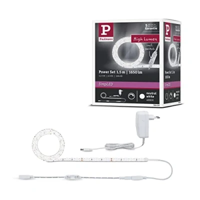 Afbeelding van Paulmann 78958 LED strip SimpLED Power 1,5 m met snoerdimmer 1100lm/m incl. 1x17 watt IP44 dimbaar lichtband wit lichtstrip kunststof 4000 K