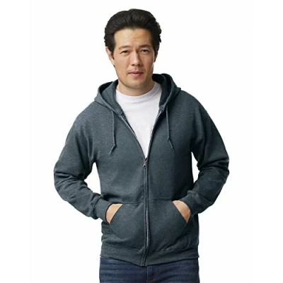 Afbeelding van Gildan heren Fleece sweatshirt met capuchon en rits, stijl G18600, Donkere Heather, M