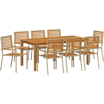 Afbeelding van vidaXL 9 delige tuindining set Beige Poly Rattan Acacia