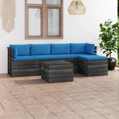 Afbeelding van 6 delige Loungeset met kussens pallet massief grenenhout