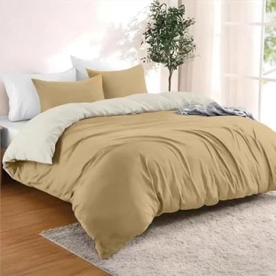 Afbeelding van Dreamzie Dekbedovertrek 260x240 cm met 2 kussenslopen 65x65 Beige/Zand Bedset in 100% microvezel 3 stuks Gecertificeerd vrij van chemicaliën (Oeko TEX)