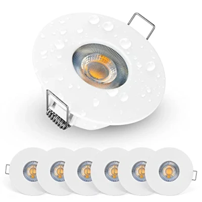 Afbeelding van EMOS Exclusieve led inbouwspot voor buiten, waterdicht IP44, 5 watt, 370 lumen, spot, badkamer, vochtige ruimtes, warm wit, 3000 K, set van 6 inbouwspots, extra plat, rond, wit