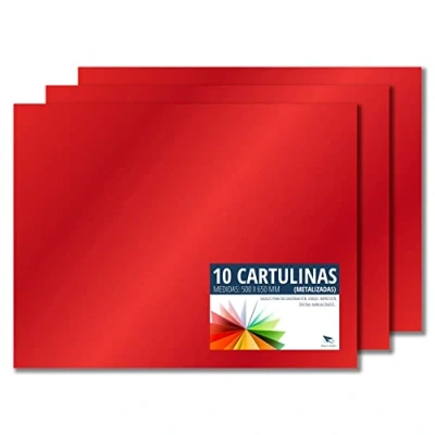 Afbeelding van Raylu Paper® 50 x 65 cm, 10 stuks, 180 g/m², gekleurd karton, ideaal voor knutselwerk, kantoor, tekenen, papyroflex (rood metallic)